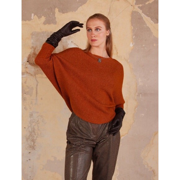 Kerisma Ryu 'Clara' Sweater Rust Burnt Orange Ribbed Knit Dolman Sleeve Size S/M - Picture 4 of 7